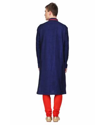 Blue silk embroidered   stitched   mens kurta 5