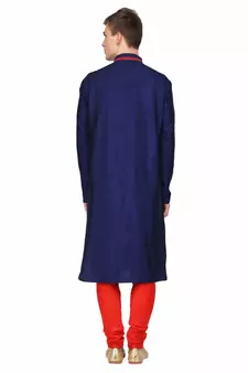 Blue silk embroidered   stitched   mens kurta