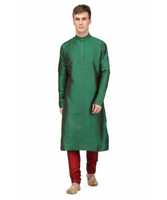 Green silk printed stitched   mens kurta 1