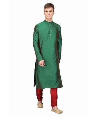 Green silk printed stitched   mens kurta 2