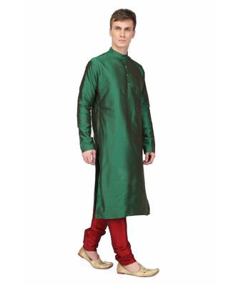 Green silk printed stitched   mens kurta 3
