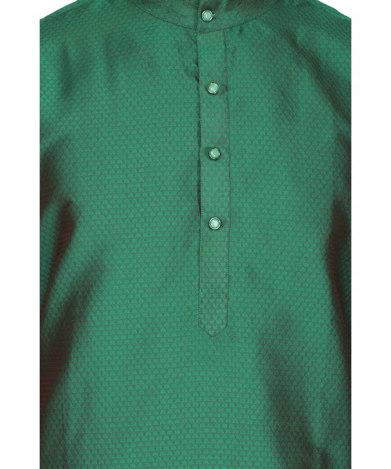 Green silk printed stitched   mens kurta