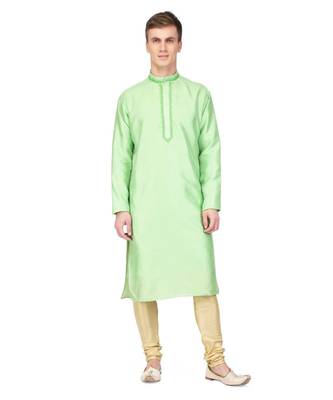 Green silk embroidered   stitched   mens kurta 1