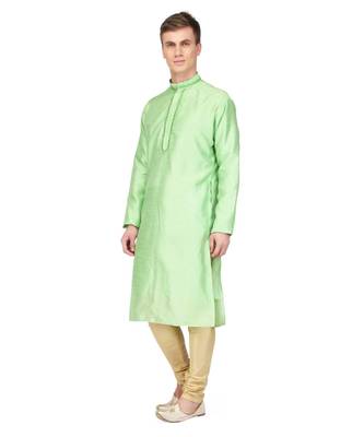 Green silk embroidered   stitched   mens kurta 2