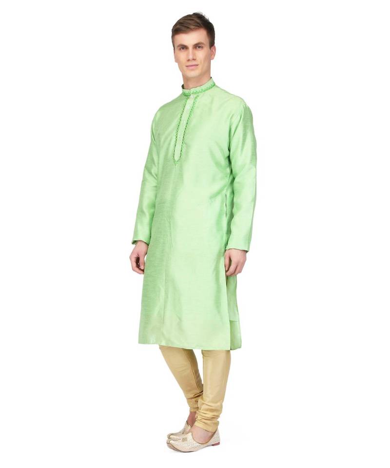 Green silk embroidered   stitched   mens kurta