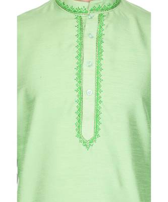 Green silk embroidered   stitched   mens kurta 4