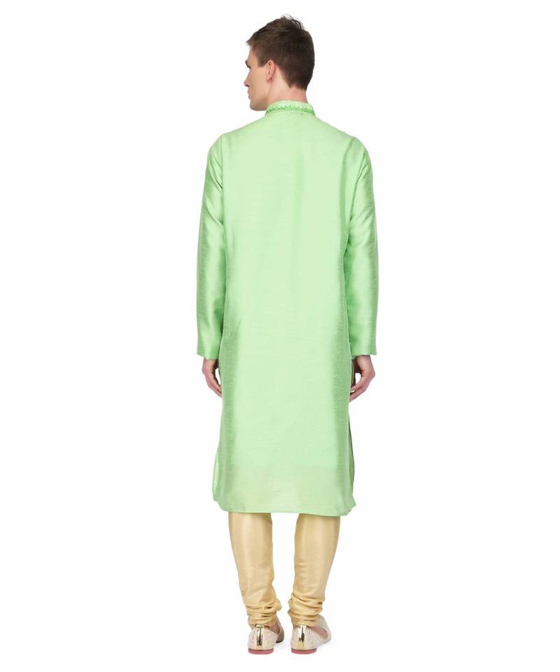Green silk embroidered   stitched   mens kurta