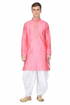 Pink silk embroidered   stitched   mens kurta
