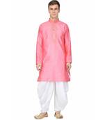 Pink silk embroidered   stitched   mens kurta