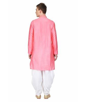 Pink silk embroidered   stitched   mens kurta 4