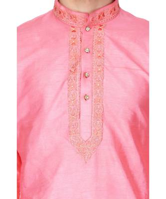 Pink silk embroidered   stitched   mens kurta 5