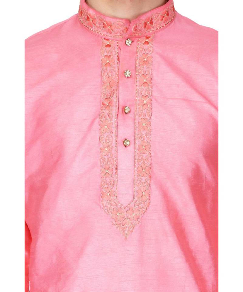 Pink silk embroidered   stitched   mens kurta