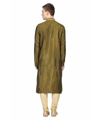Green silk embroidered   stitched   mens kurta 4