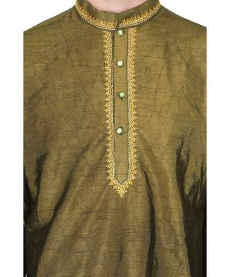 Green silk embroidered   stitched   mens kurta 5