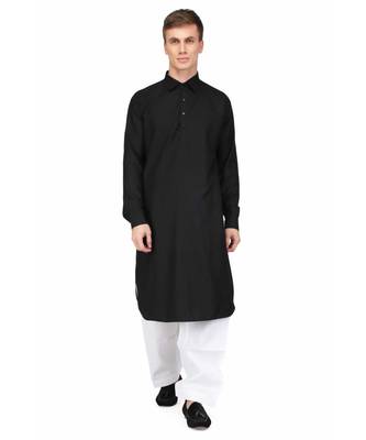 Black Cotton printed stitched   mens kurta 1