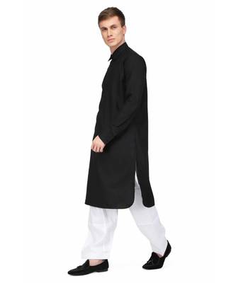 Black Cotton printed stitched   mens kurta 3