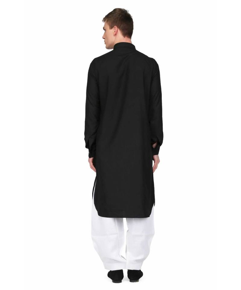 Black Cotton printed stitched   mens kurta