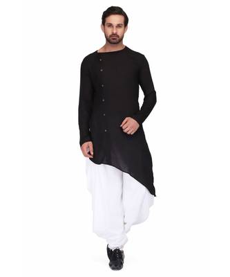 Black Rayon printed stitched   mens kurta 1