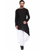 Black Rayon printed stitched   mens kurta