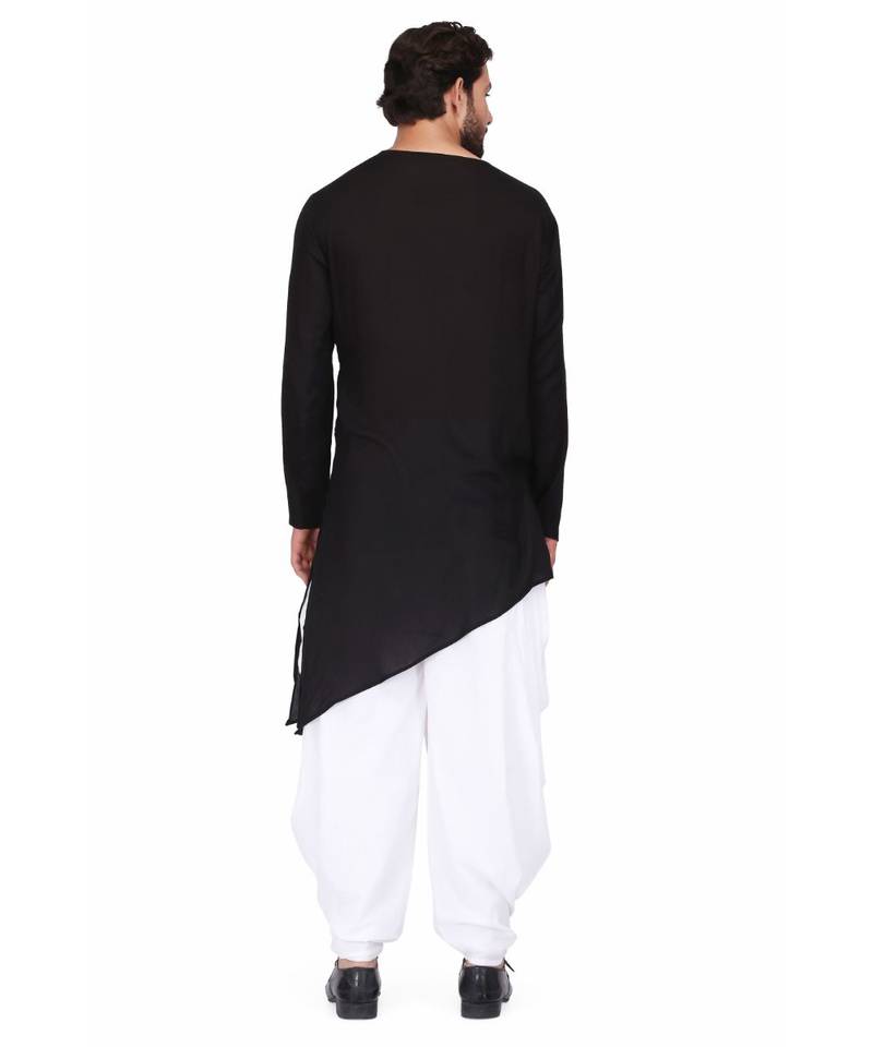 Black Rayon printed stitched   mens kurta