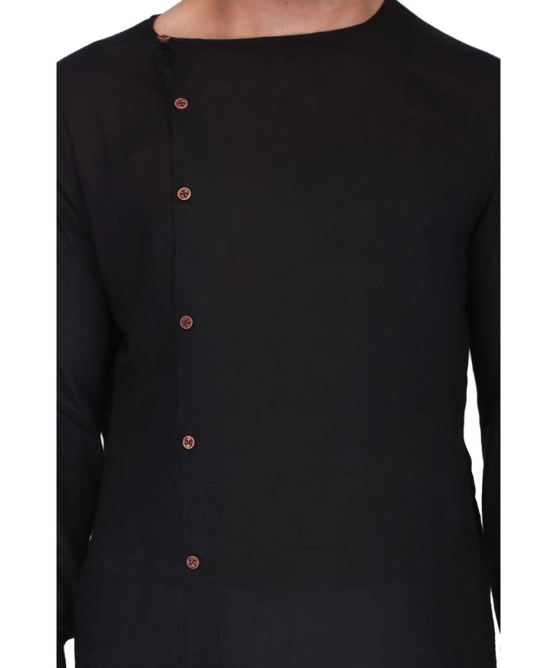 Black Rayon printed stitched   mens kurta