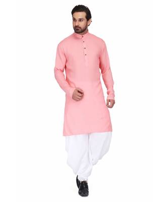 Pink Rayon printed stitched   mens kurta 1
