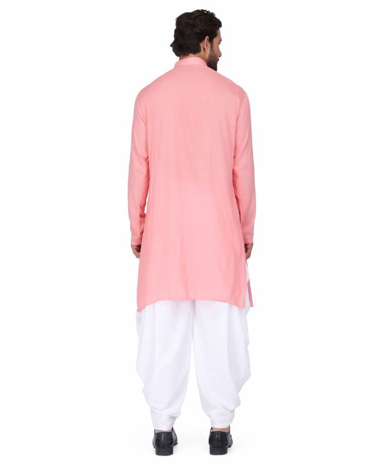 Pink Rayon printed stitched   mens kurta