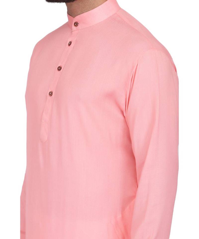 Pink Rayon printed stitched   mens kurta