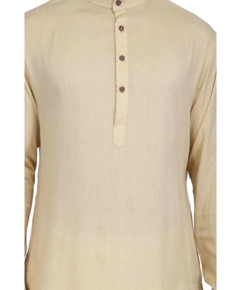 Yellow Rayon printed stitched   mens kurta