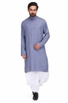 Blue Rayon printed stitched   mens kurta