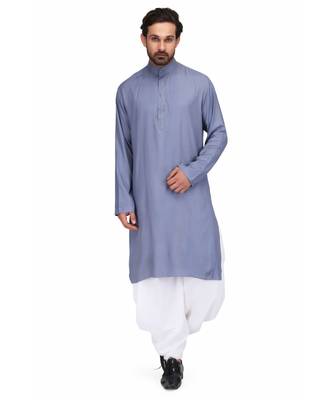 Blue Rayon printed stitched   mens kurta 1