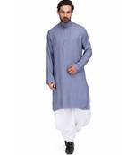 Blue Rayon printed stitched   mens kurta