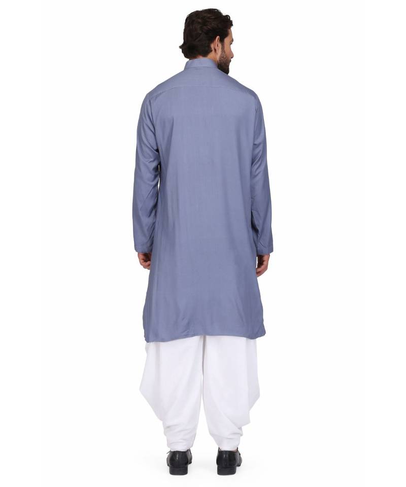 Blue Rayon printed stitched   mens kurta
