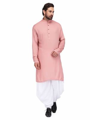Pink Rayon printed stitched   mens kurta 1
