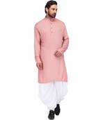 Pink Rayon printed stitched   mens kurta