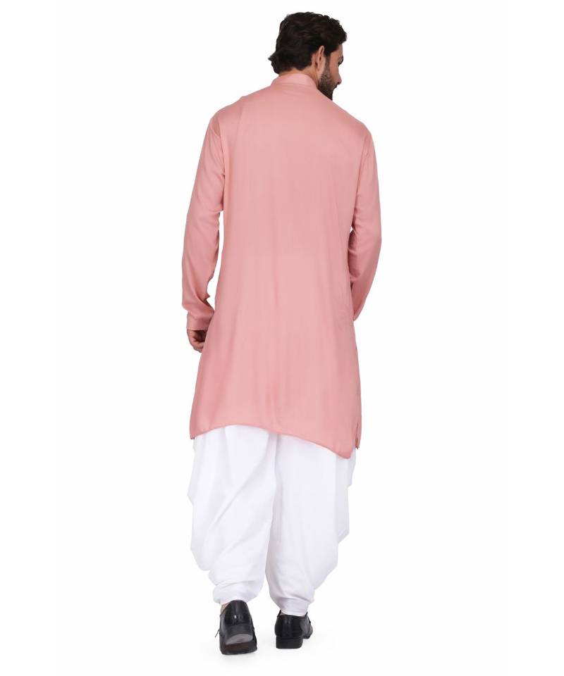 Pink Rayon printed stitched   mens kurta