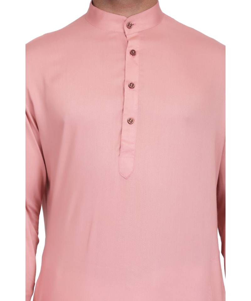 Pink Rayon printed stitched   mens kurta