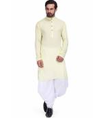Yellow Rayon printed stitched   mens kurta