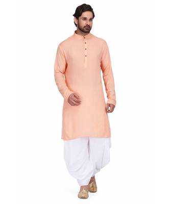 pink Rayon printed stitched   mens kurta 1