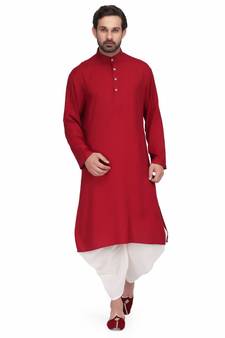 Maroon Rayon printed stitched   mens kurta