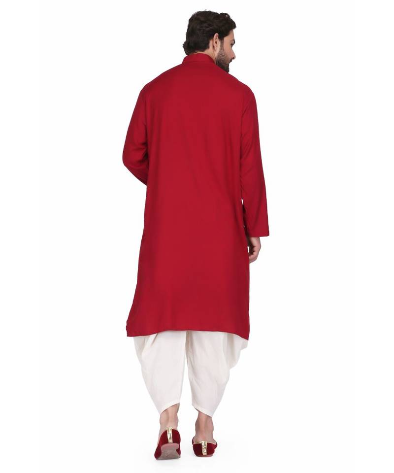 Maroon Rayon printed stitched   mens kurta
