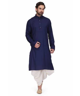 Blue Rayon printed stitched   mens kurta 1