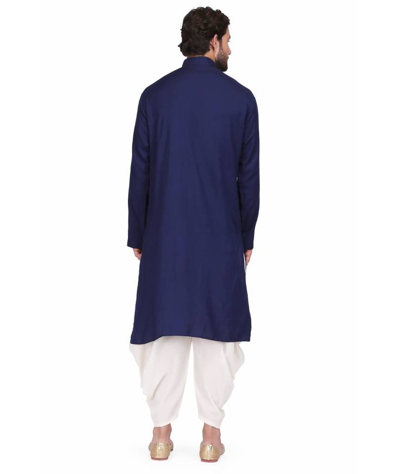 Blue Rayon printed stitched   mens kurta