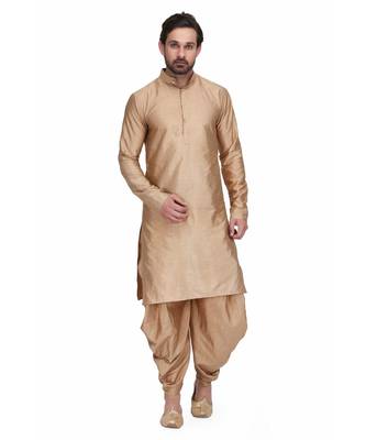 Gold silk printed stitched   mens kurta 1