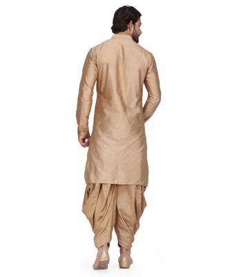 Gold silk printed stitched   mens kurta 2