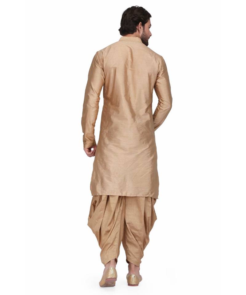 Gold silk printed stitched   mens kurta