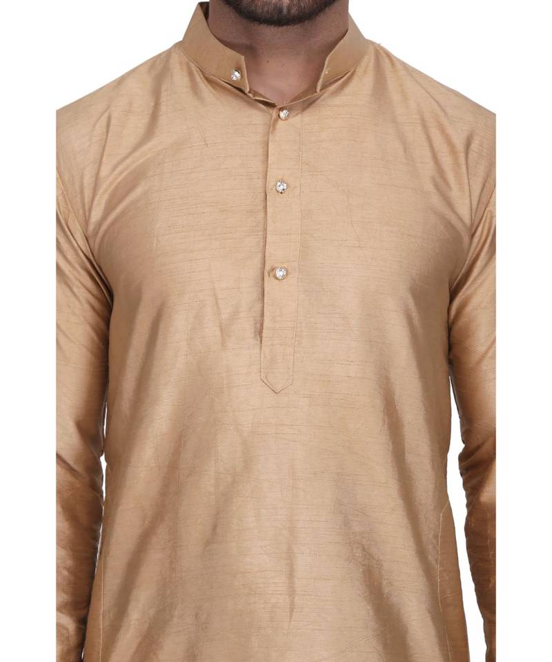 Gold silk printed stitched   mens kurta