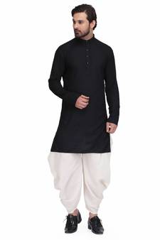 Black Rayon printed stitched   mens kurta