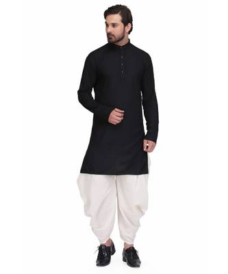 Black Rayon printed stitched   mens kurta 1