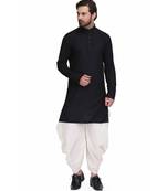 Black Rayon printed stitched   mens kurta